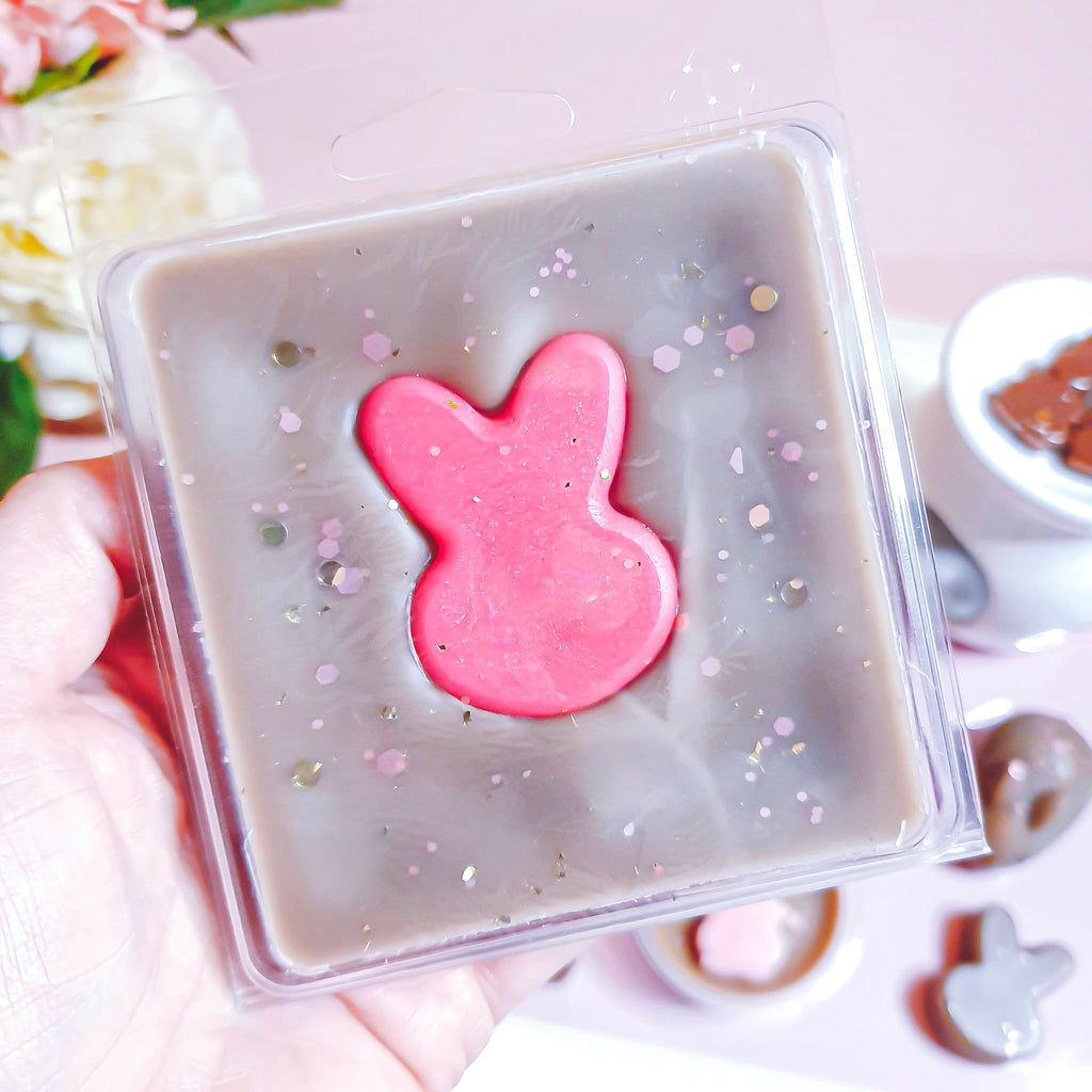 Chocolate Wax Melts featuring a pink Chocolate Bunny design in a decorative wax melt pack.