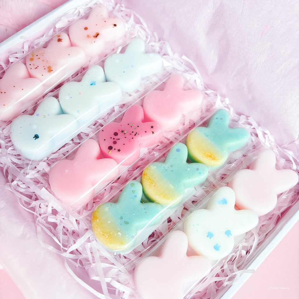 June Bunny Box handmade wax melts Belfast

Limited edition bunny wax melt gift set

Summer home fragrance box with bunny melts

Beach Bunny wax melts

Aussie Bunny wax melts

Blossom Bunny wax melts

Bunny Skies wax melts

Bunny Sands wax melts